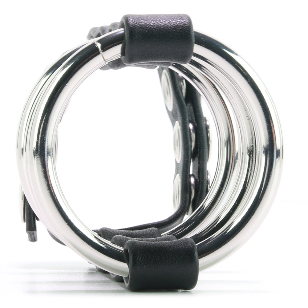 Blue Line Triple Metal C-Ring with Adjustable Ball Strap Bondage and Fetish > Cock and Ball Devices
