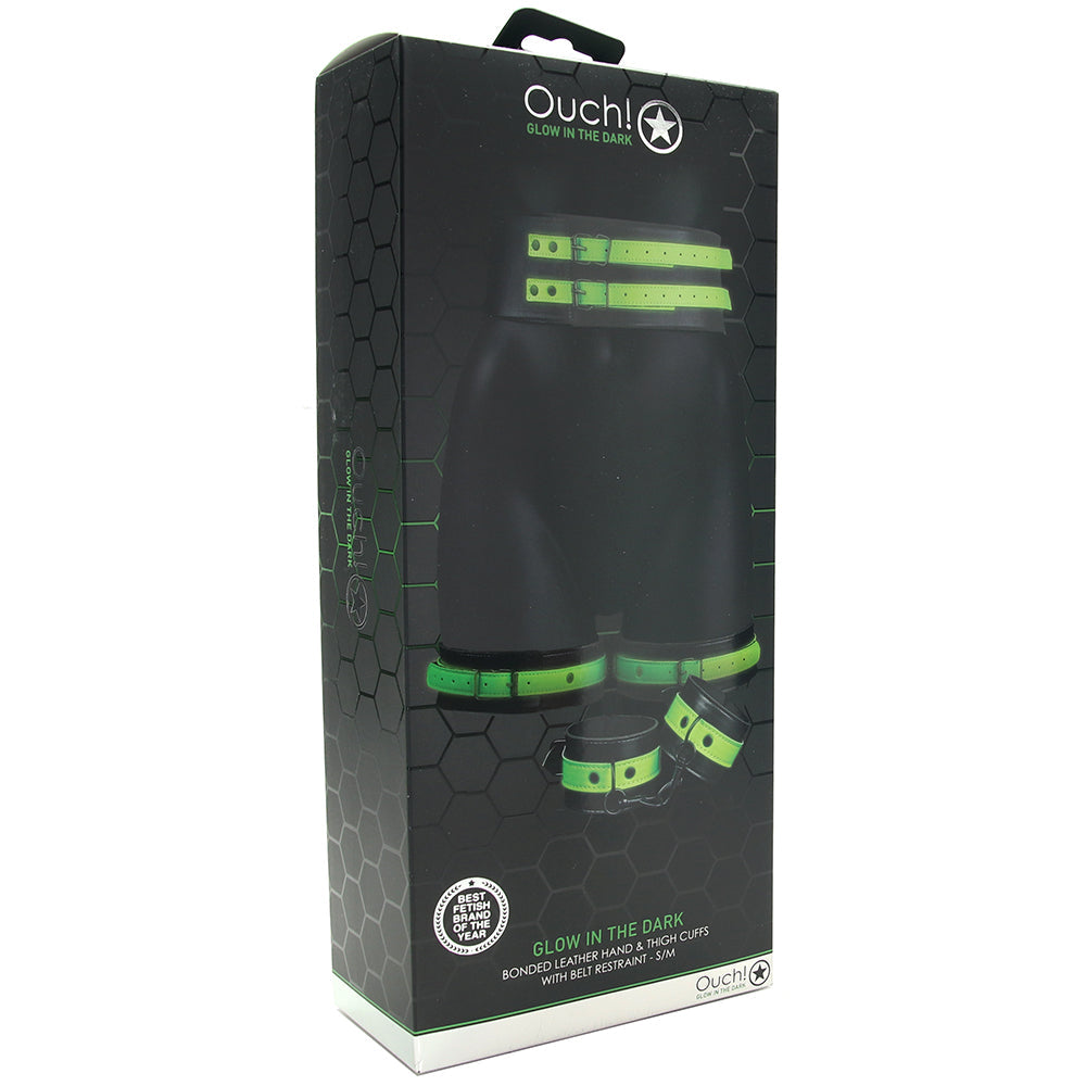 Ouch! Glow In The Dark Bondage Belt with Cuffs /M Bondage and Fetish > Men's Bondage Wear