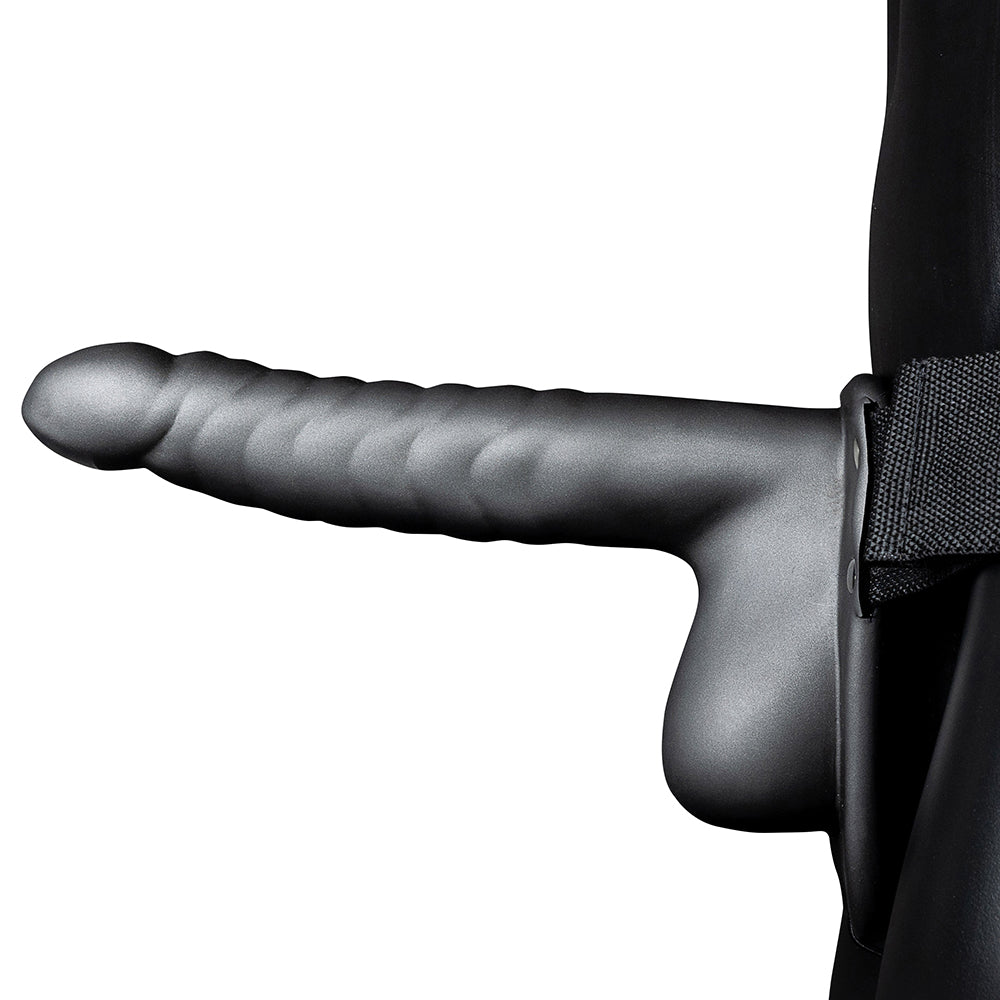 Ouch! Ribbed 8 Inch Hollow Ballsy Strap-On in Gunmetal Dildo Sex Toys > Strap-On and Harnesses