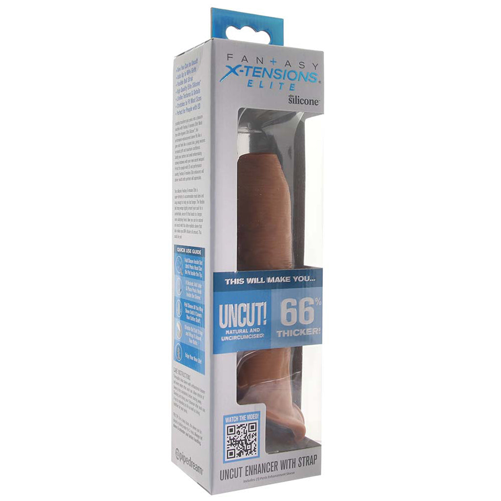 Fantasy X-tensions Elite Uncut Enhancer with Strap in Tan Male Enhancement > Extenders and Sleeves
