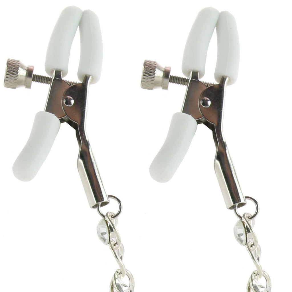 nipple play Crystal Chain Nipple Clamps in White Bondage and Fetish > Nipple Stimulators & Clamps