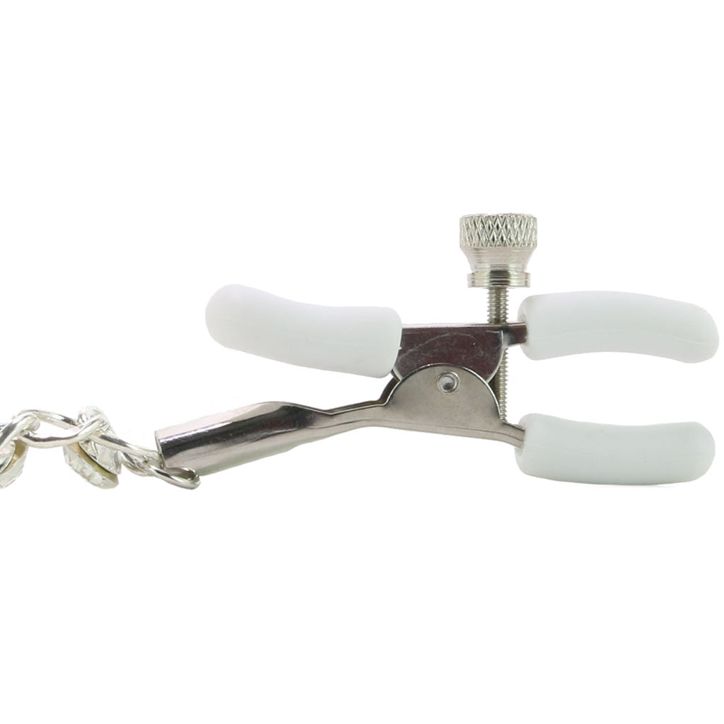 nipple play Crystal Chain Nipple Clamps in White Bondage and Fetish > Nipple Stimulators & Clamps