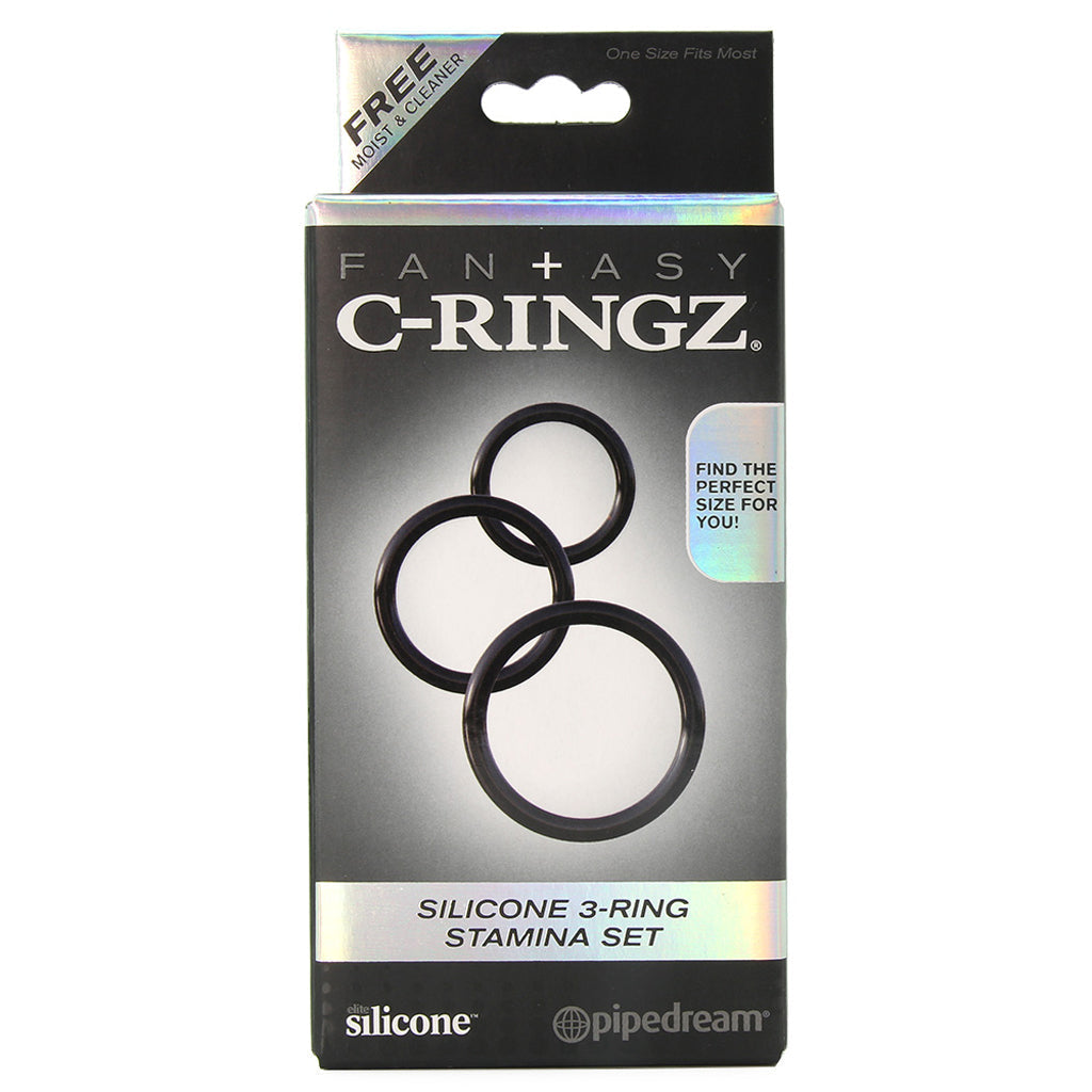 Silicone 3 Ring Stamina Cock Ring Set in Black Cock Rings