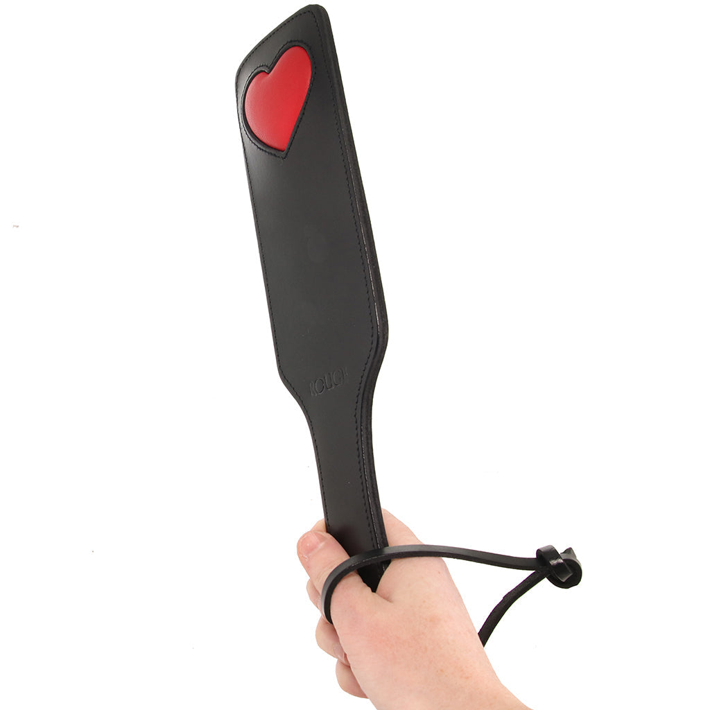Black Leather Red Heart Paddle Bondage and Fetish > Whips and Crops