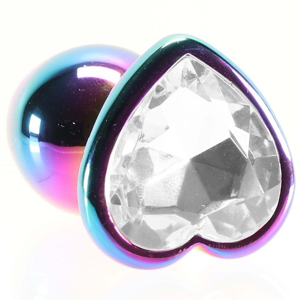 Small Aluminum Plug with Clear Heart Gem in Multicolor Anal Sex Toys > Butt Plugs