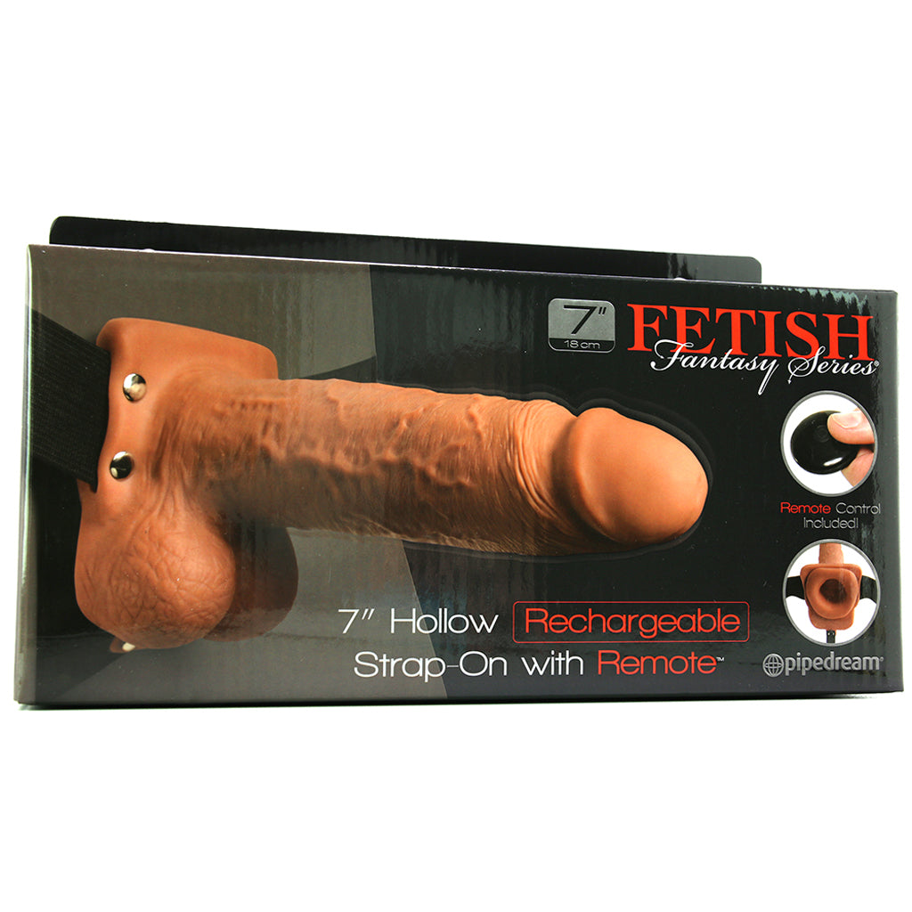 7 Inch Hollow Vibrating Strap-On with Remote in Tan Dildo Sex Toys > Strap-On and Harnesses