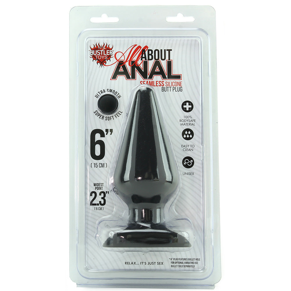 All About Anal Seamless Silicone 6 Inch Butt Plug in Black Clearance