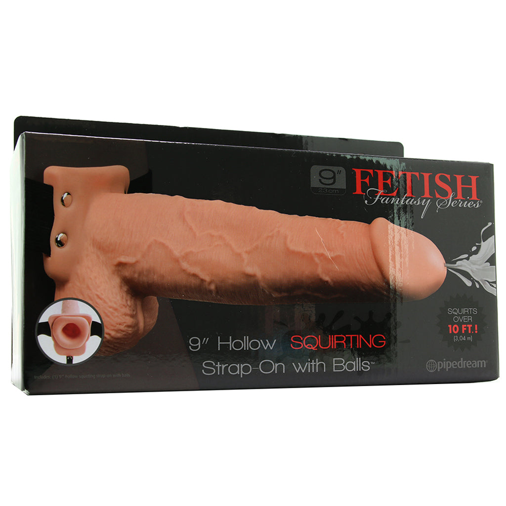 9 Inch Hollow Squirting Strap-On with Balls in Vanilla Dildo Sex Toys > Strap-On and Harnesses