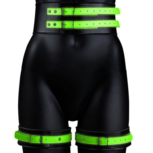 Ouch! Glow Bondage Belt with Thigh and Wrist Cuffs /XL