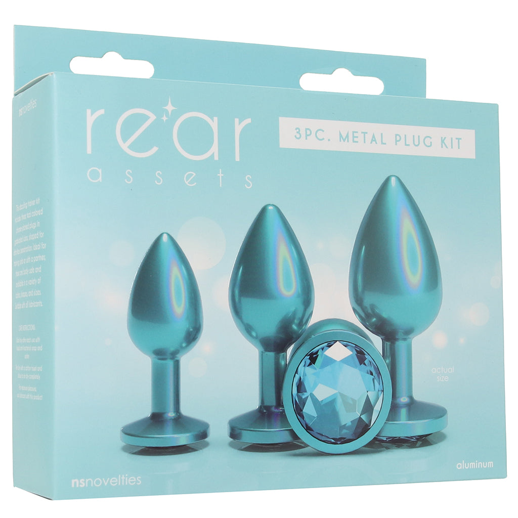 Rear Assets 3 Piece Metal Butt Plug Kit in Teal Anal Sex Toys > Butt Plugs