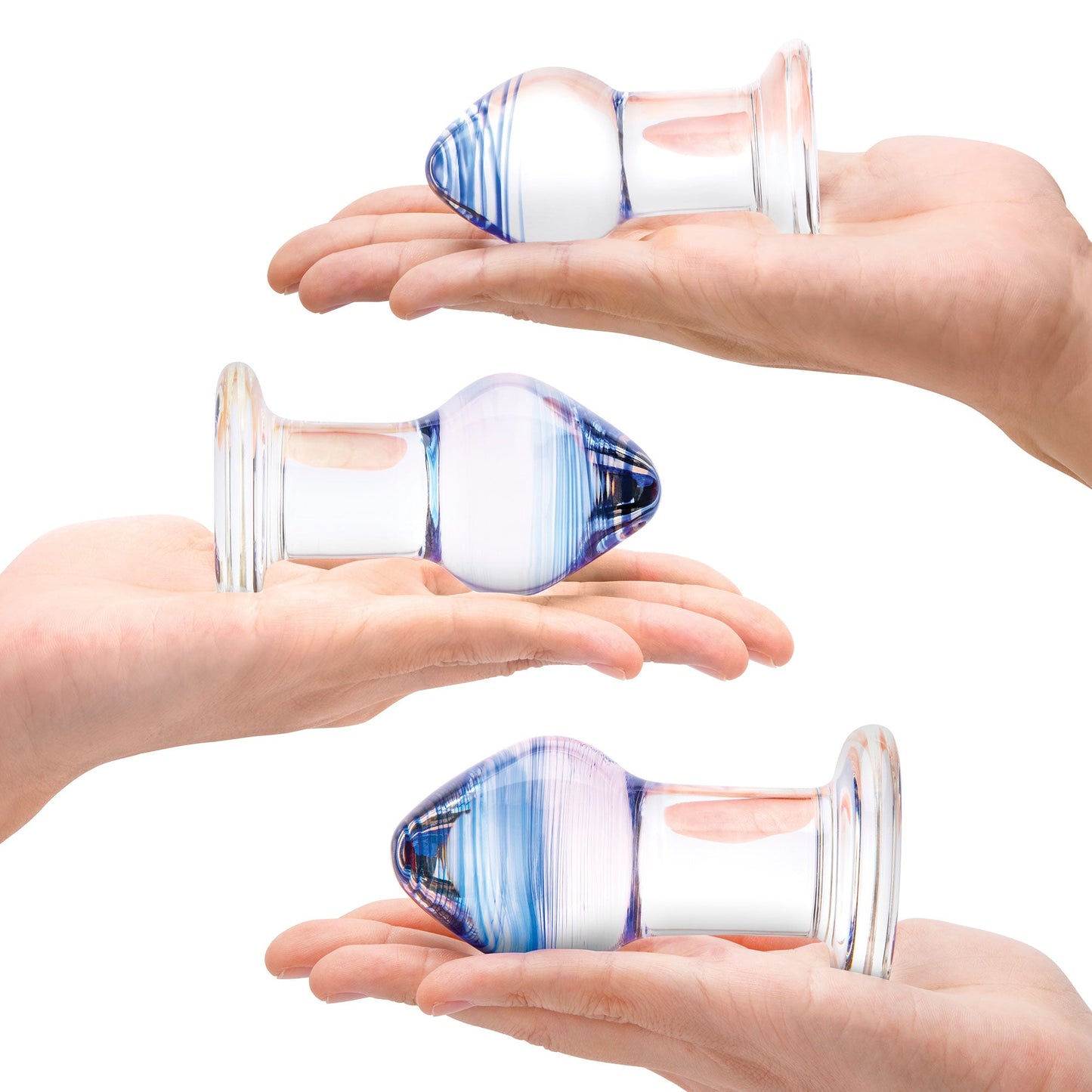 Glas Pleasure Droplets (Blue and White Swirl) – 3-Piece Glass Anal Training Kit