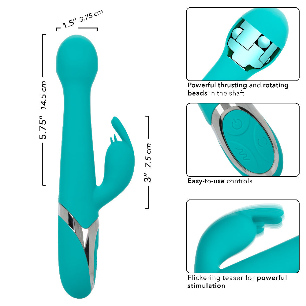 CalExotics Enchanted Oscillate Teal with Thrusting and Rotating, Rechargeable, Waterproof Silicone, 8.5 Inches