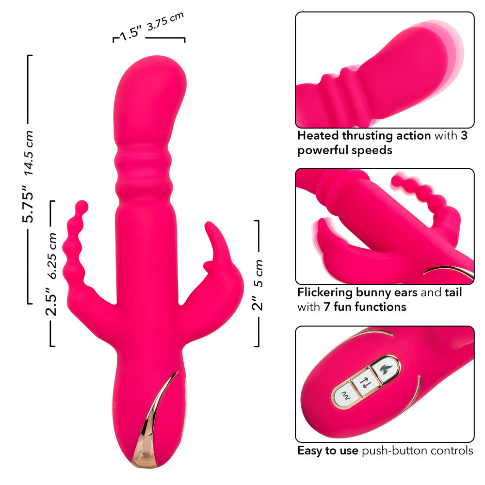 Jack Rabbit Signature Heated Silicone Triple Fantasy Rabbit Vibrator Pink