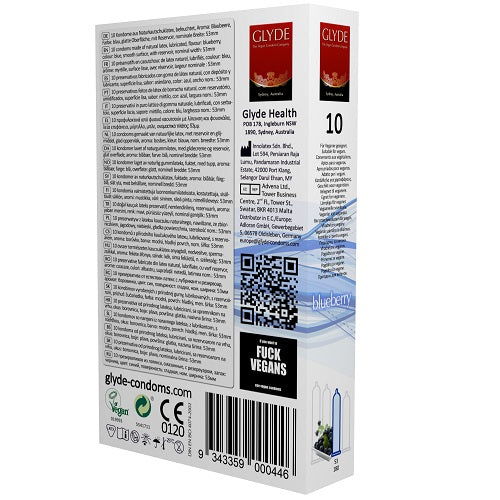 Glyde Ultra Blueberry (Blue) – Vegan Lubricated Condoms 10 Pack