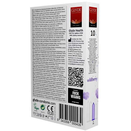 Glyde Ultra Wildberry Flavour (Violet) – Vegan Lubricated Condoms 10 Pack