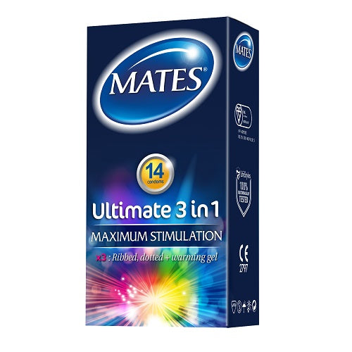 Mates Ultimate 3 in 1 – Condom Pack - Ribbed, Dotted & Warming