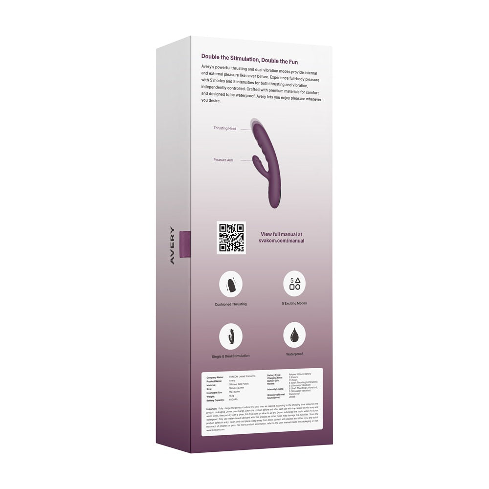 Svakom Avery (Black) – Waterproof Thrusting Vibrator with Clitoral Stimulator and Multiple Modes