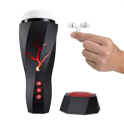 M for Men Storm (White) – Ribbed Masturbator Cup Vibrator with 7 Vibration Functions and Suction