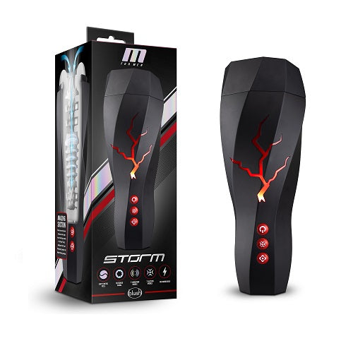 M for Men Storm (White) – Ribbed Masturbator Cup Vibrator with 7 Vibration Functions and Suction