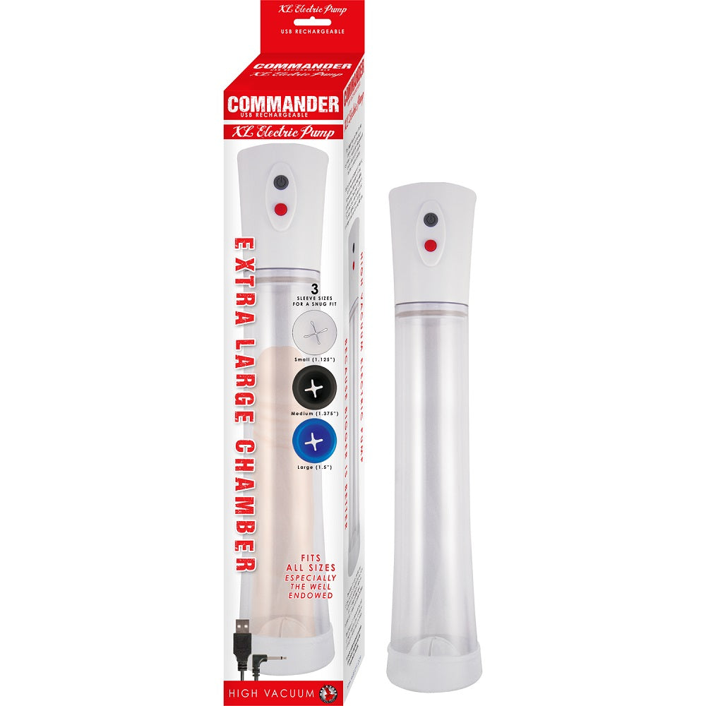 Commander XL USB Rechargeable Electric Penis Pump – High Vacuum 10 Inch Tube