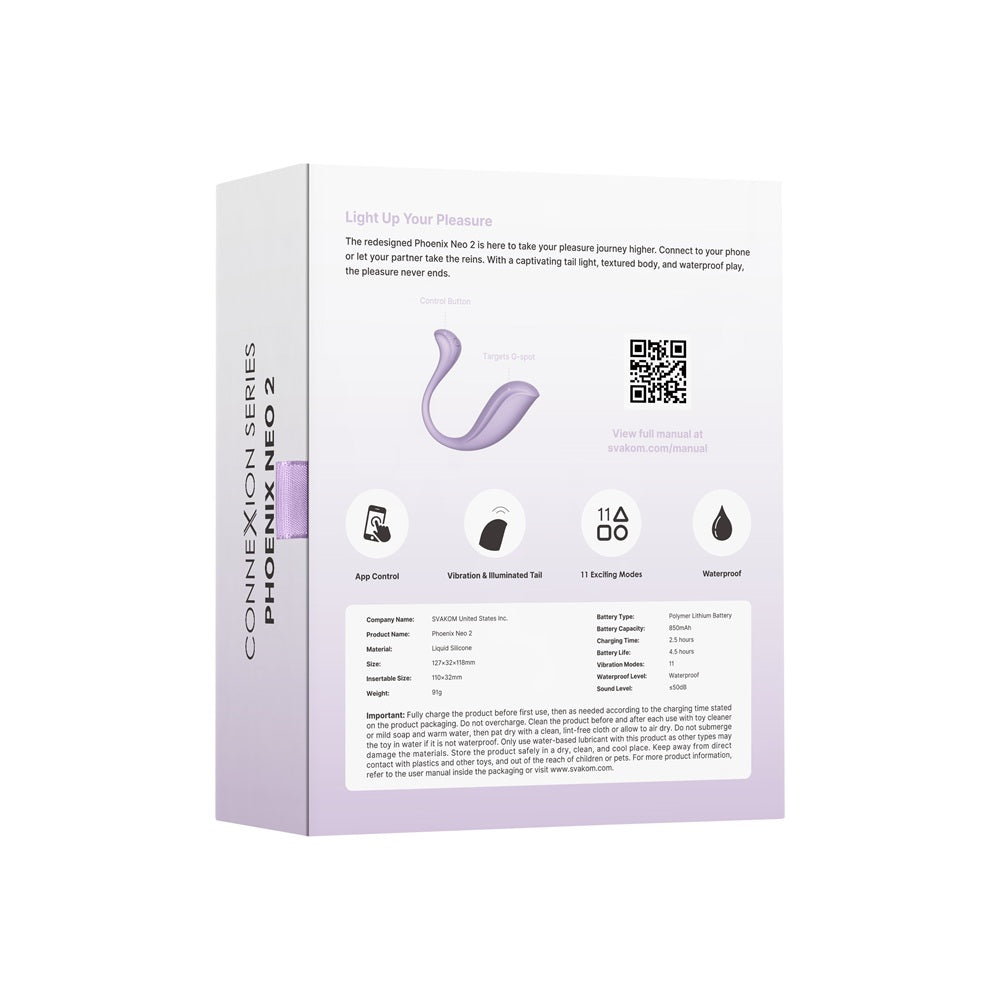 Svakom Phoenix Neo 2 (Lilac) – Interactive App-Controlled Silicone Vibrator