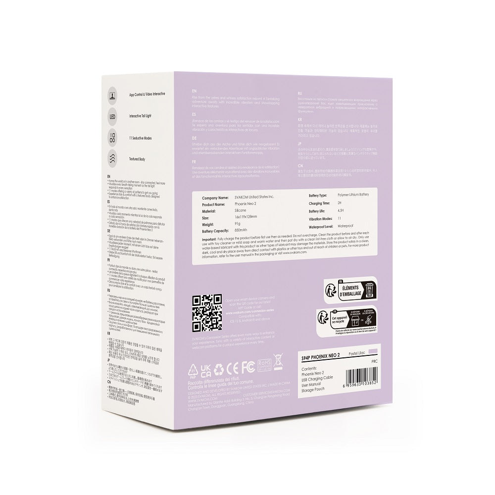 Svakom Phoenix Neo 2 (Lilac) – Interactive App-Controlled Silicone Vibrator