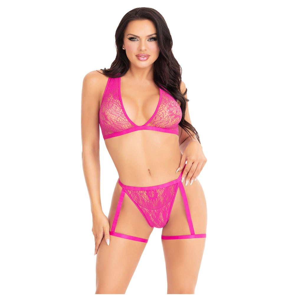 2 Pc Deep-V Lace Bra Top and Panty Set (Magenta) – Lingerie