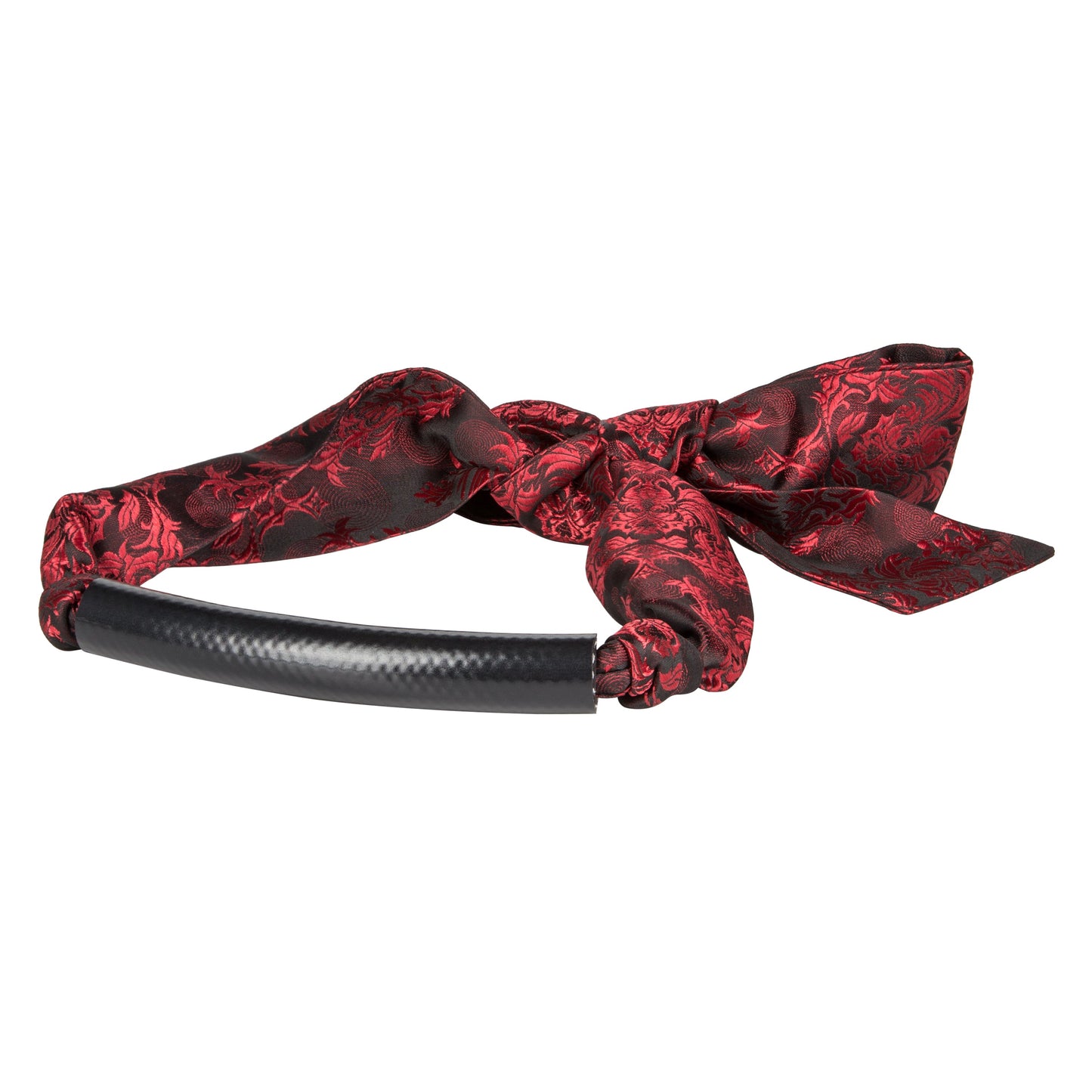Scandal Bar Gag with Black PVC Plastic Bar and Red Black Brocade Double-Padded Strap