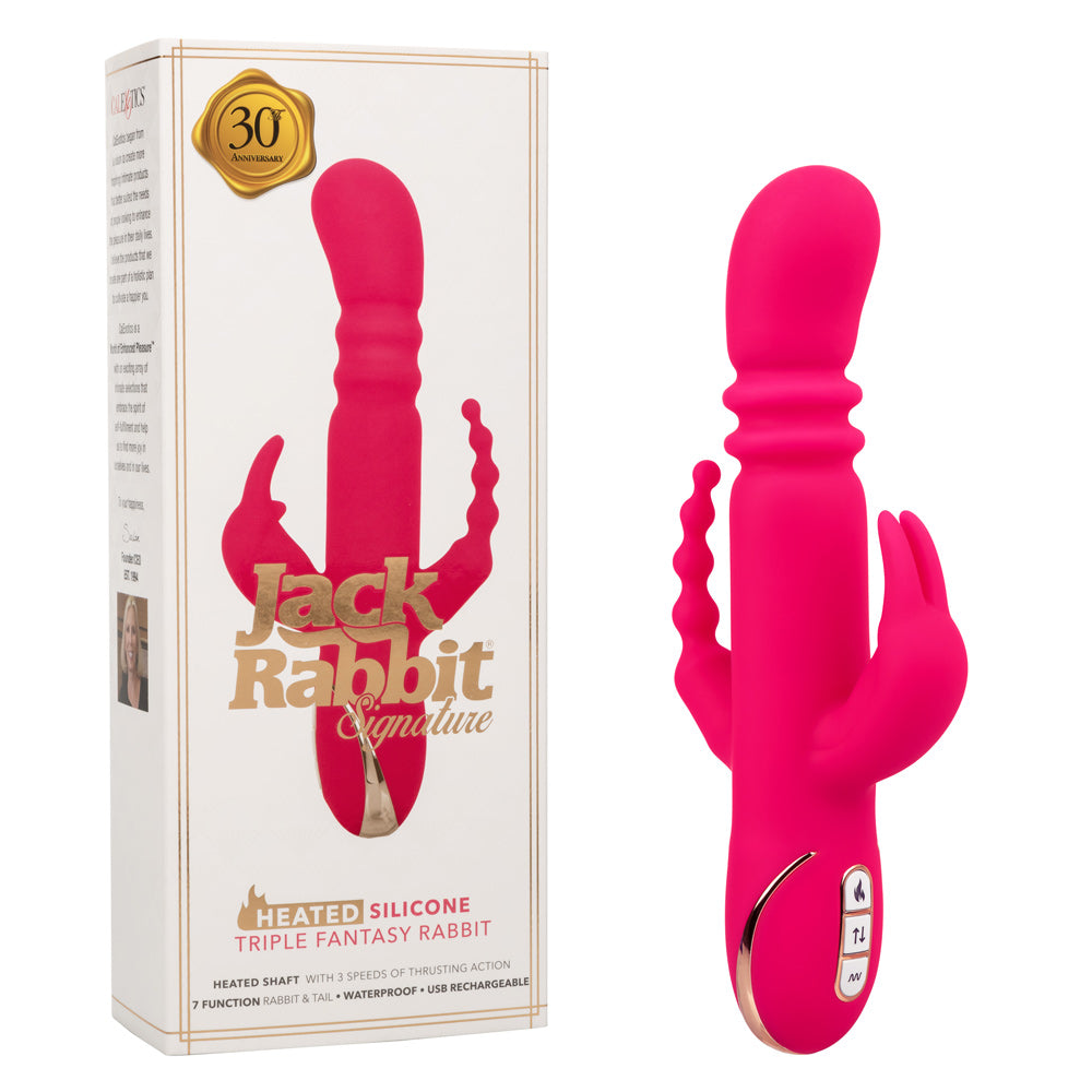 Jack Rabbit Signature Heated Silicone Triple Fantasy Rabbit Vibrator Pink