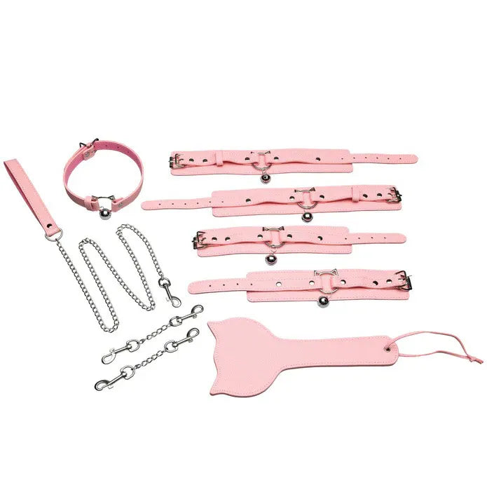 Kitty Bondage Set – Vegan Leather Adjustable Cuffs and Collar Bondage Set