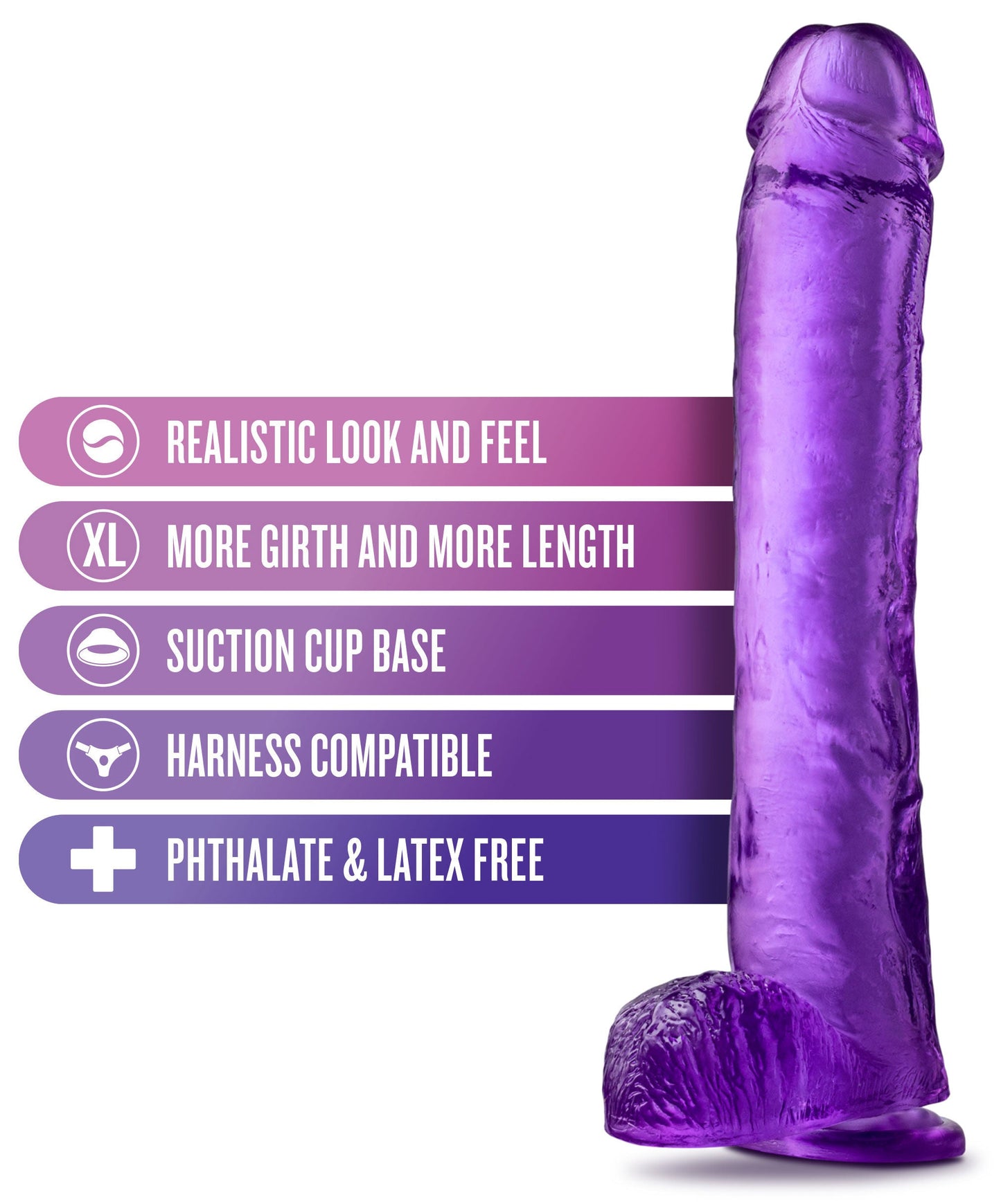 B Yours Plus Hefty N Hung (Purple) – 11.5" Insertable Realistic Dildo with Suction Cup Base