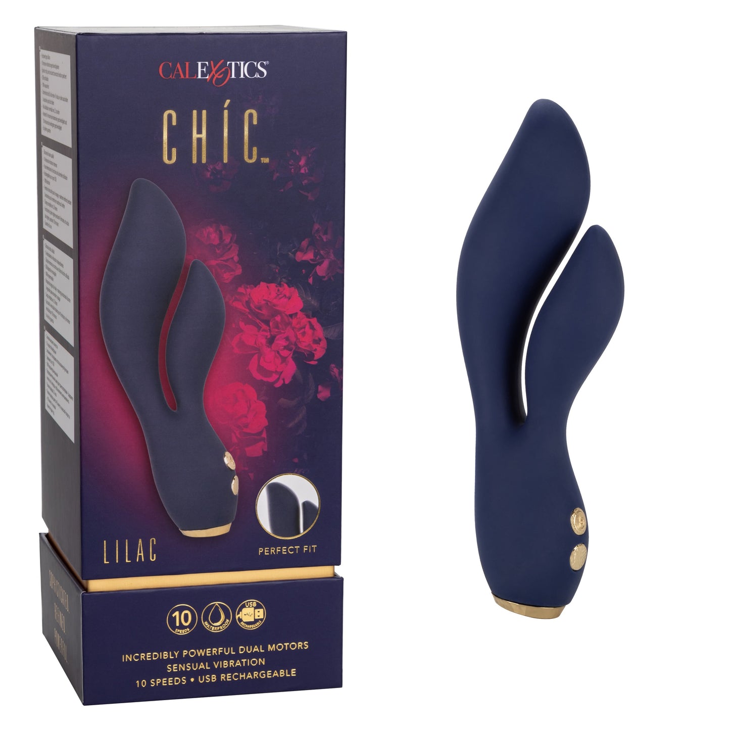 Chic Lilac Silicone Dual Motor Vibrator with Gold Accents – 10 Vibration Speeds, Rechargeable, Waterproof, Flexible Design