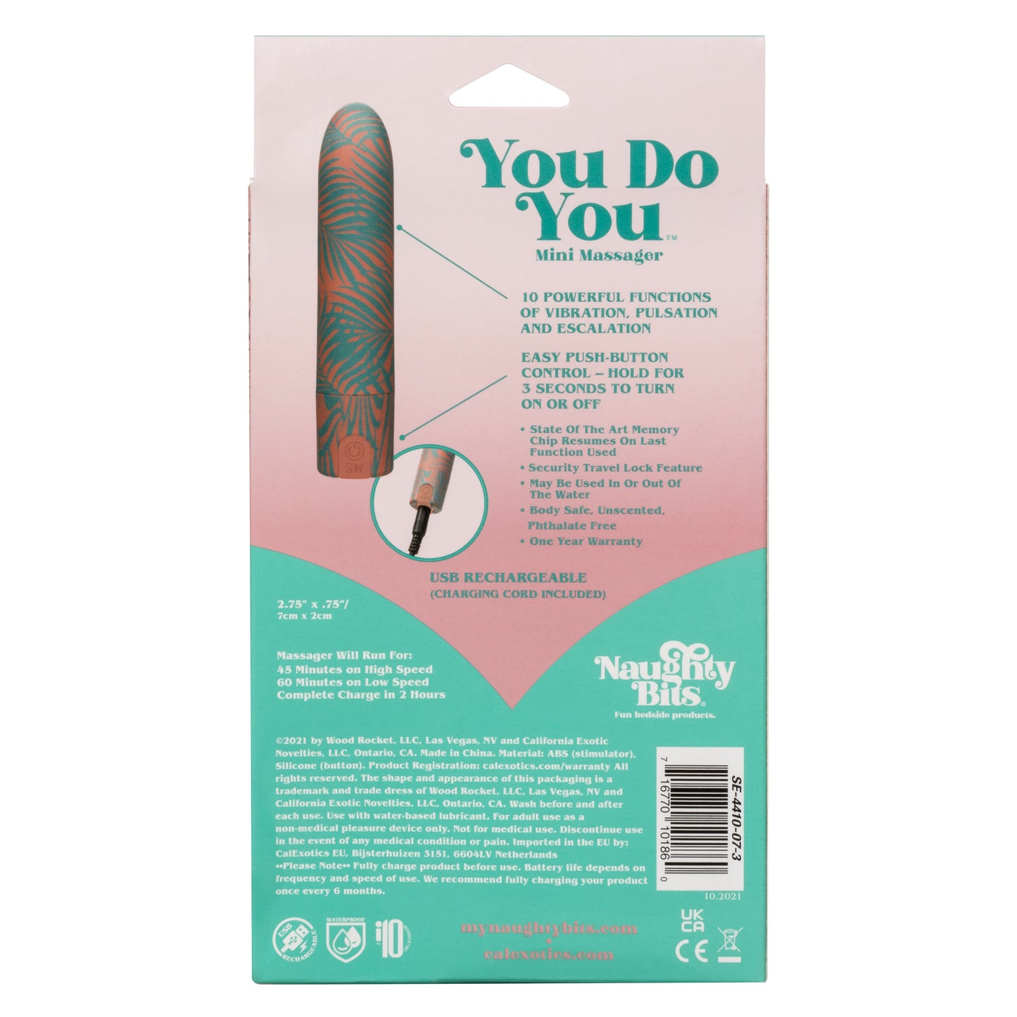 Naughty Bits You Do You Mini Massager 3-Inch Silicone Bullet with Floral Pattern and 10 Vibration Functions