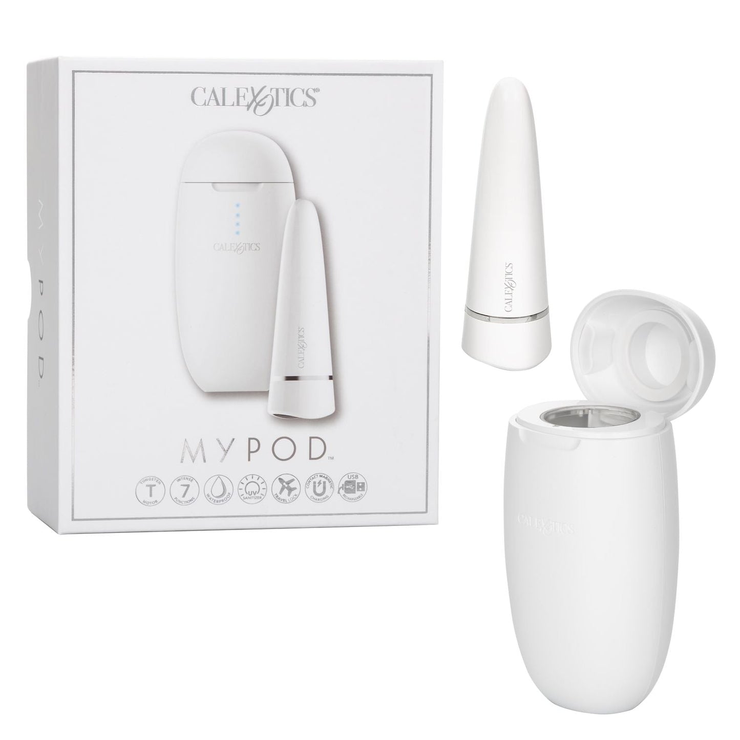 My Pod White Wireless Massager with UV Sanitizing Charging Case and 7 Vibration Modes