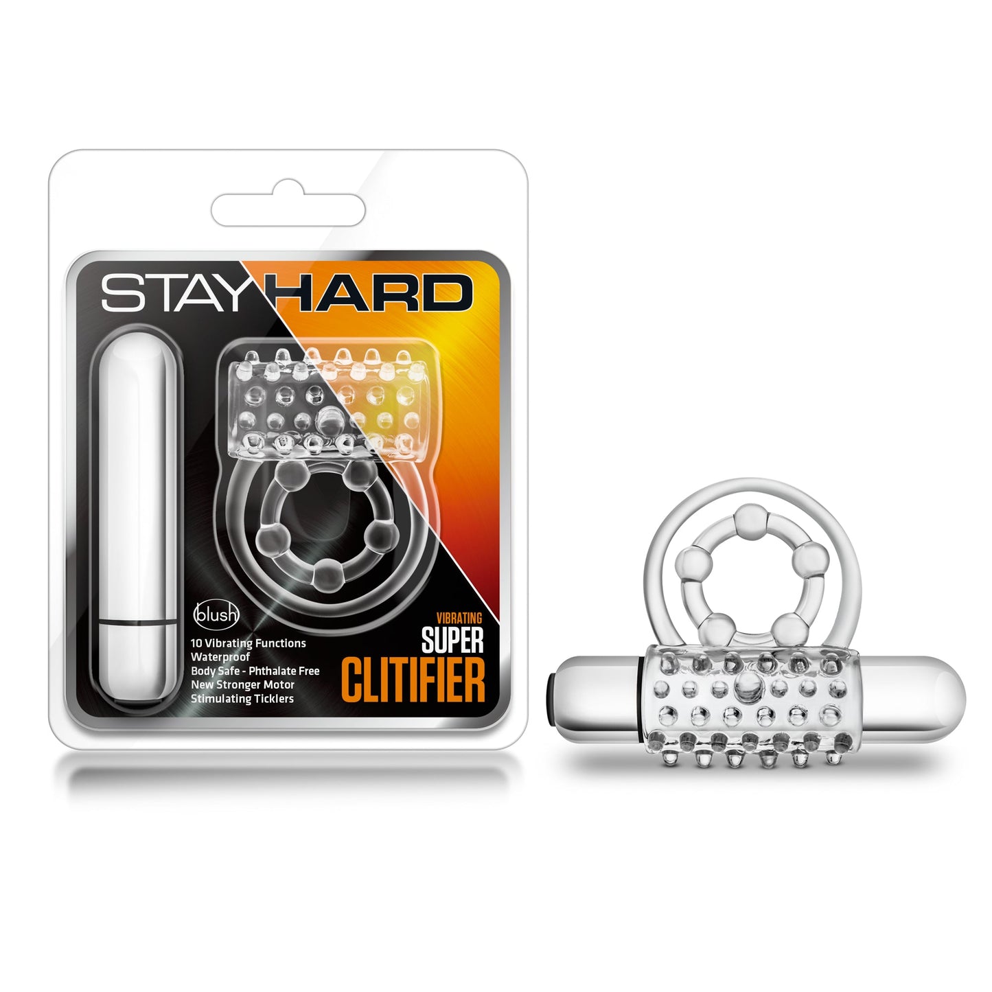 Stay Hard Vibrating Super Clitifier - Vibrating Cock Ring - Clear