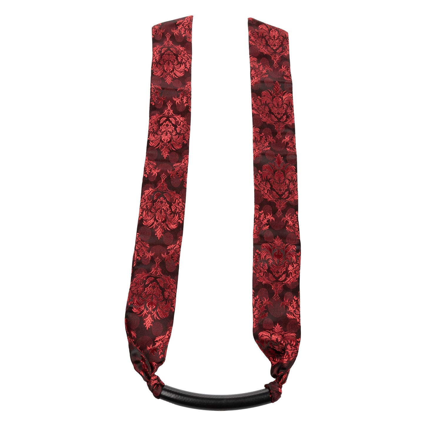 Scandal Bar Gag with Black PVC Plastic Bar and Red Black Brocade Double-Padded Strap