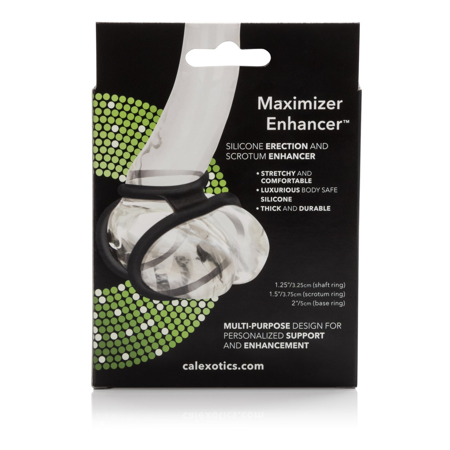 Maximizer Enhancer Triple Silicone Ring Set Black with 2 Inch Base, 1.5 Inch Scrotum, and 1.25 Inch Shaft Rings