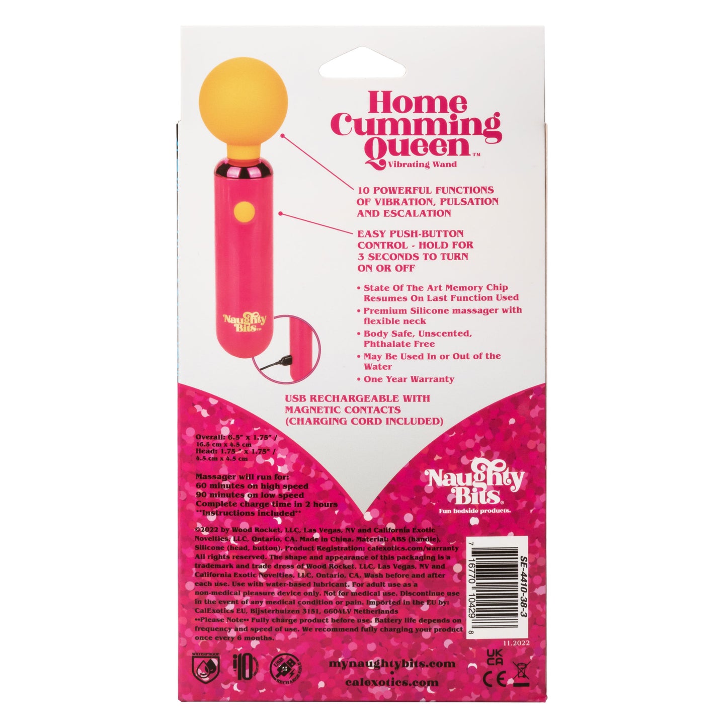 Naughty Bits Home Cumming Queen Vibrating Wand Pink and Orange Silicone Personal Massager