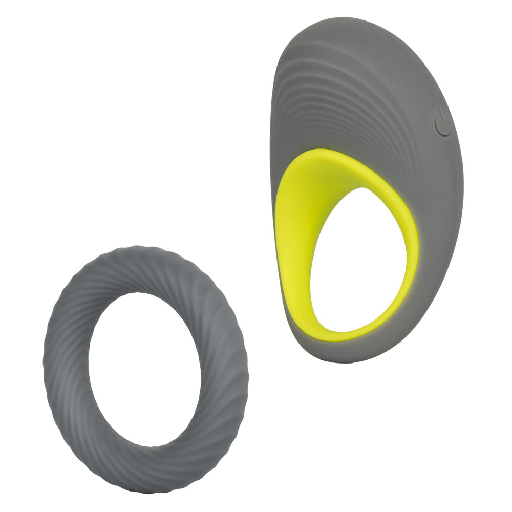 Link Up Edge Dual Stimulating Vibration Ring with Ultra-Soft Silicone Support Ring and Ribbed Texture