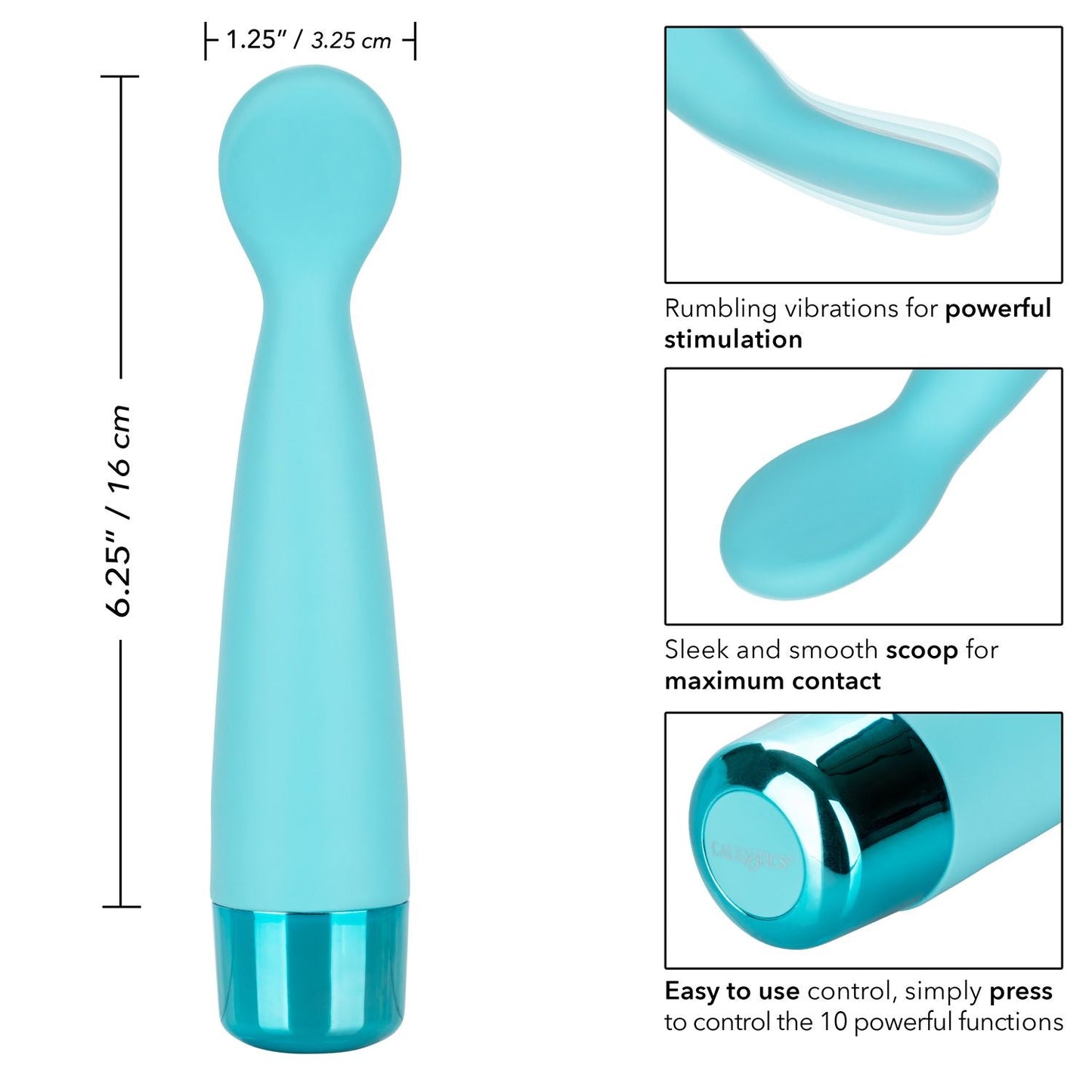 Eden Scoop Flexible Blue Silicone Massager with 10 Vibration Functions and Waterproof Design