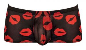 Kiss Me Sheer Black Mini Shorts With Kiss Print For Men - Small