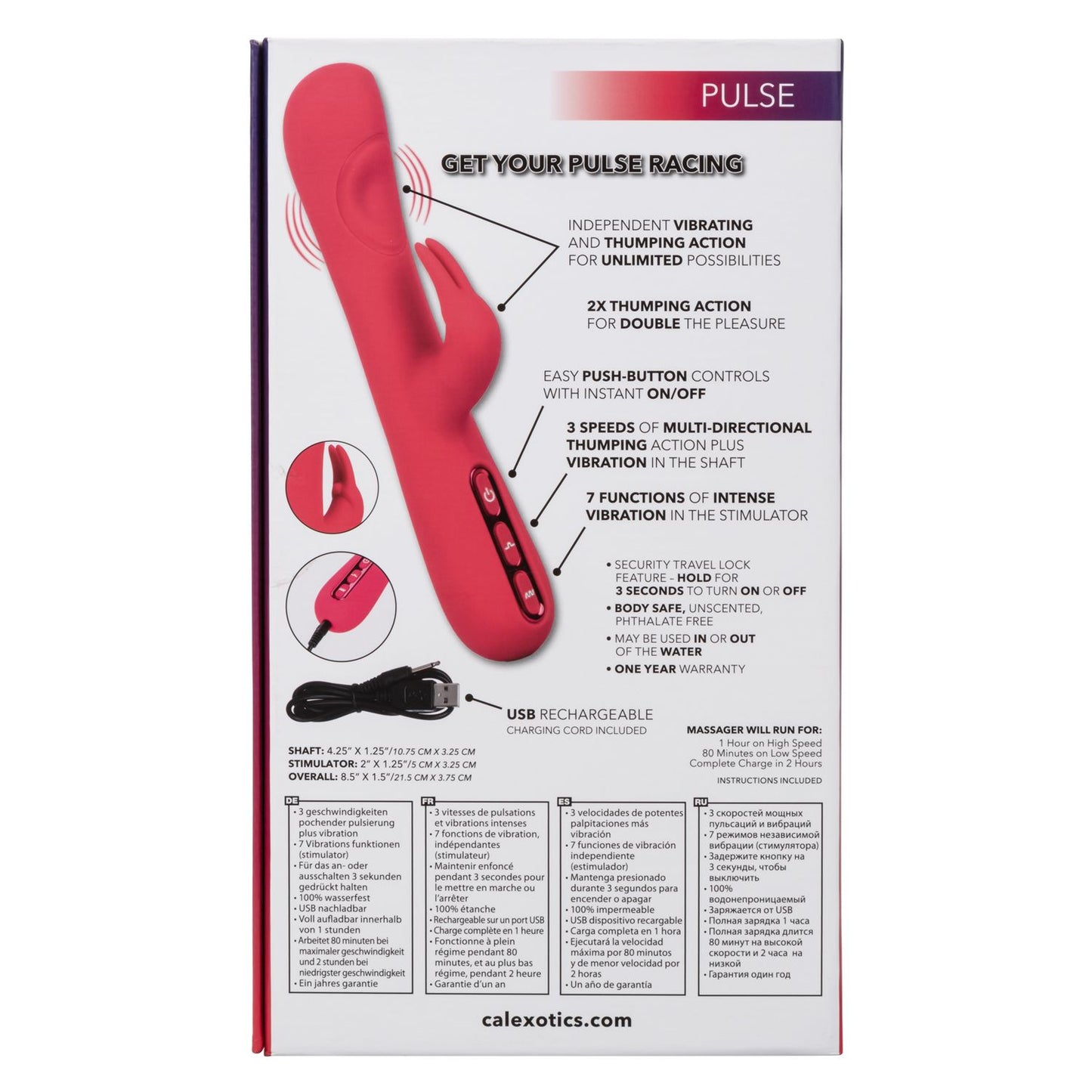 Throb Pulse Red Silicone Rabbit Vibrator with Double Thumping Action and 7 Vibration Functions