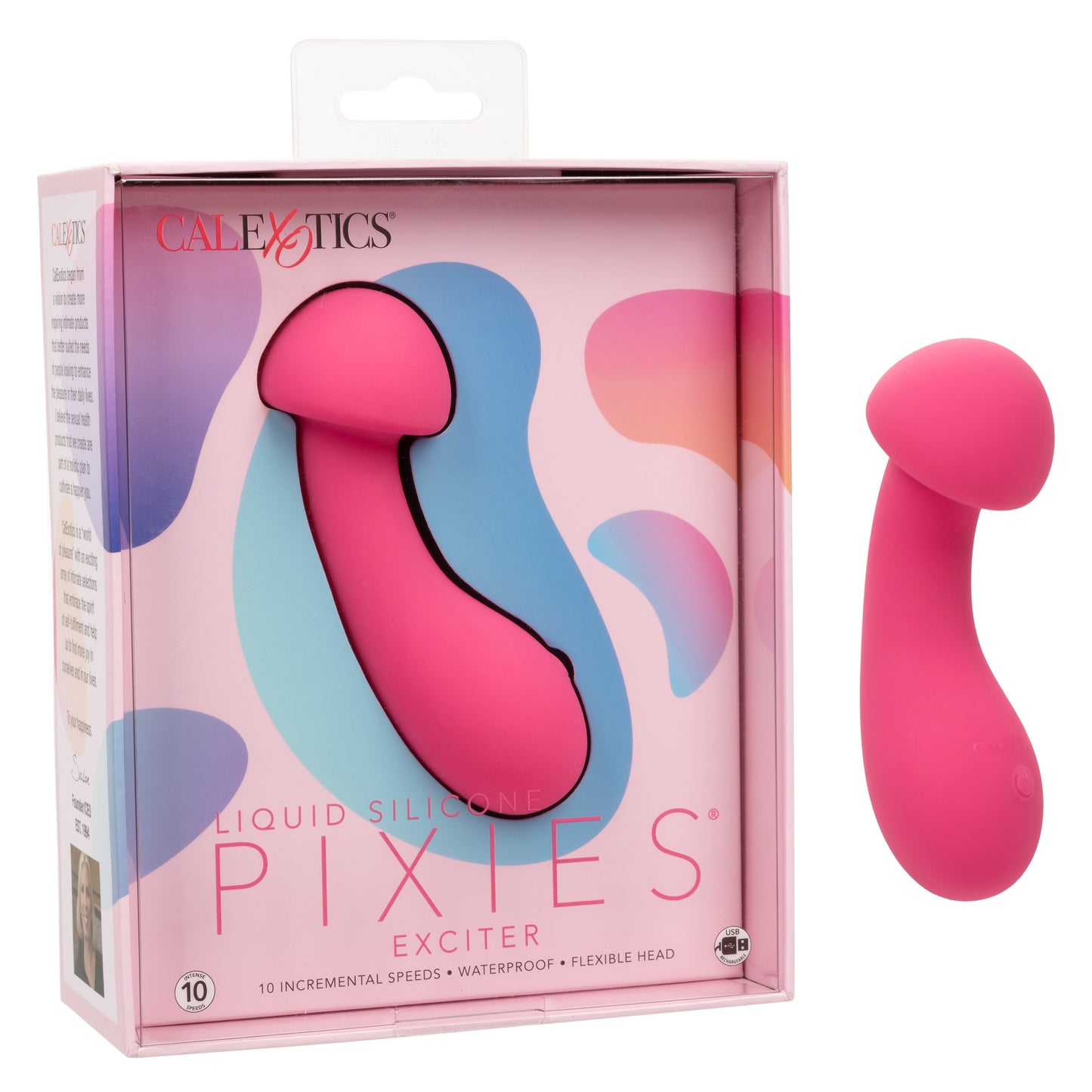 Liquid Silicone Pixies Exciter Pink Flexible Dual-Sided Massager with 10 Speeds and Rechargeable