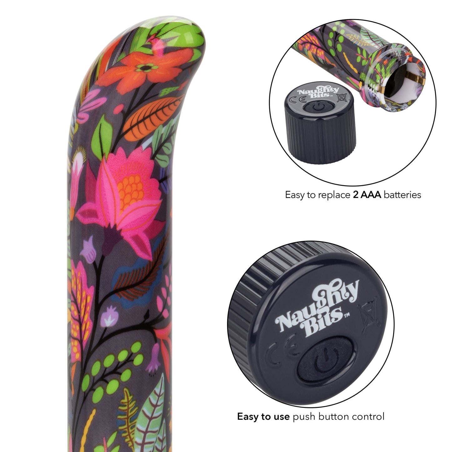 Naughty Bits Lil' Fucker Mini G-Spot Vibrator 4.25 Inch Waterproof with Floral Design