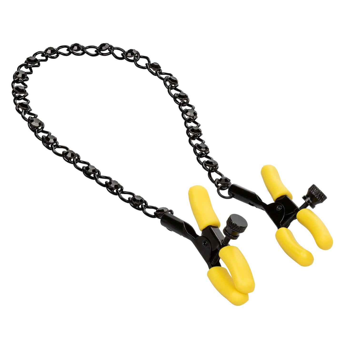 Boundless Nipple Teasers Adjustable Black Chain with Yellow Silicone Coated Clamps and Crystal Adornments