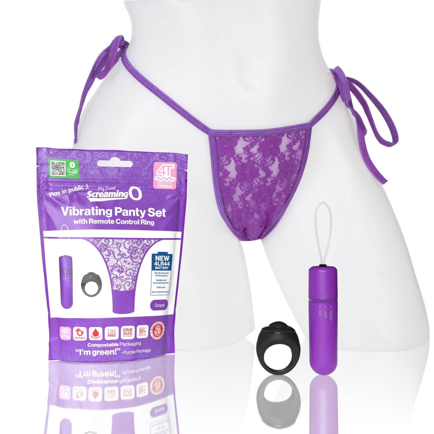 Vibrating Panty Set W/ Remote Ring 4t High Pitch Treble (Grape)