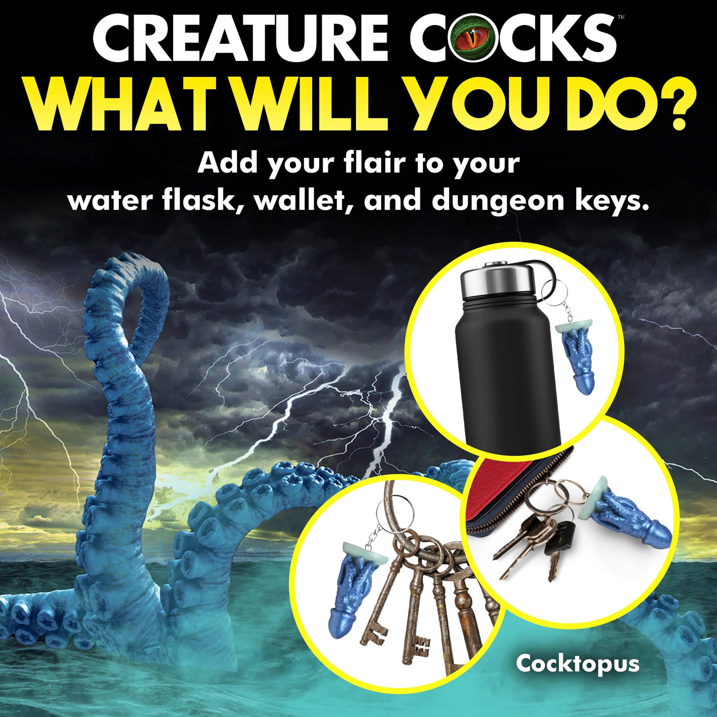 Blue Cocktopus Keychain Adult Novelty Keyring for Fantasy Fans