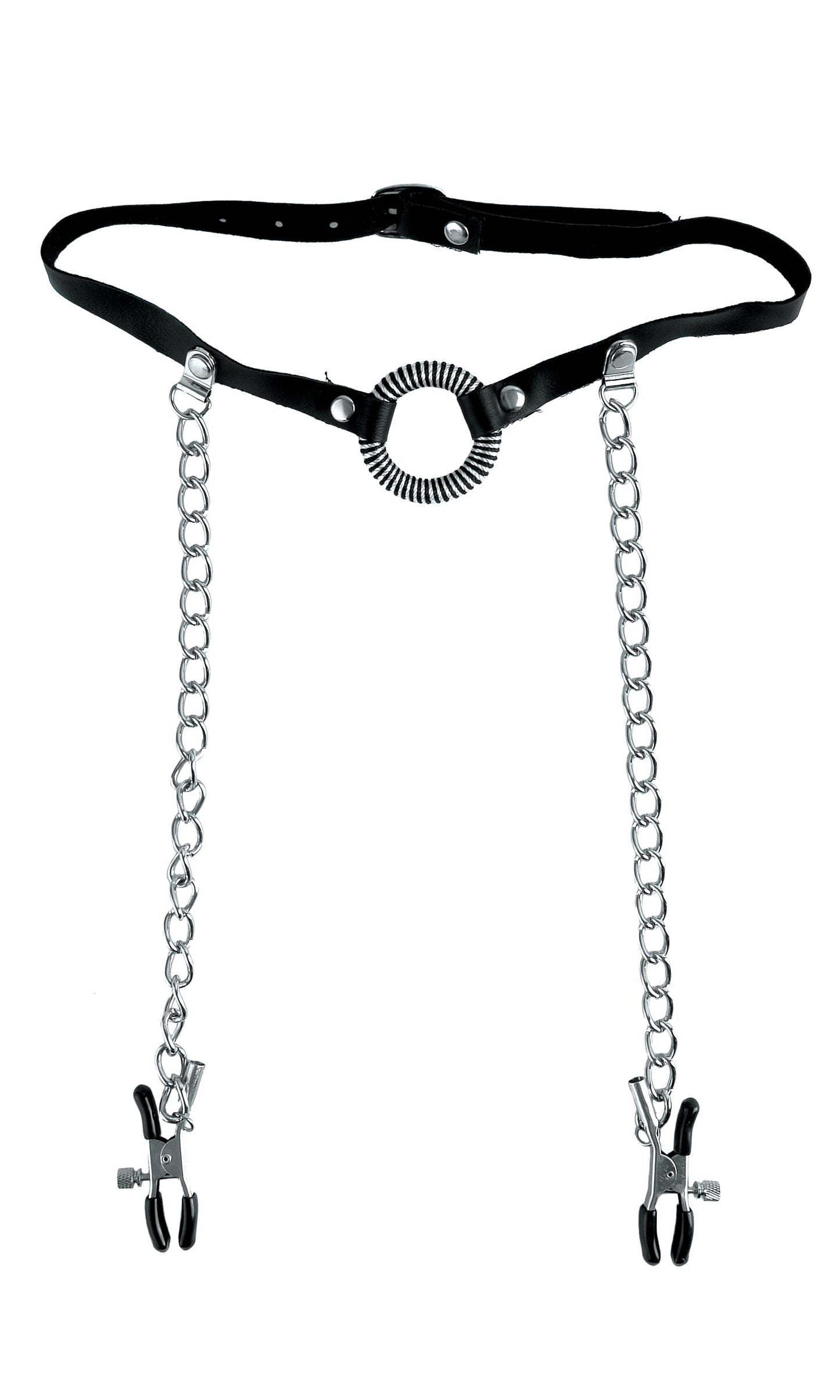 Fetish Fantasy Series O Ring Gag with Nipple Clamps Body Restraints