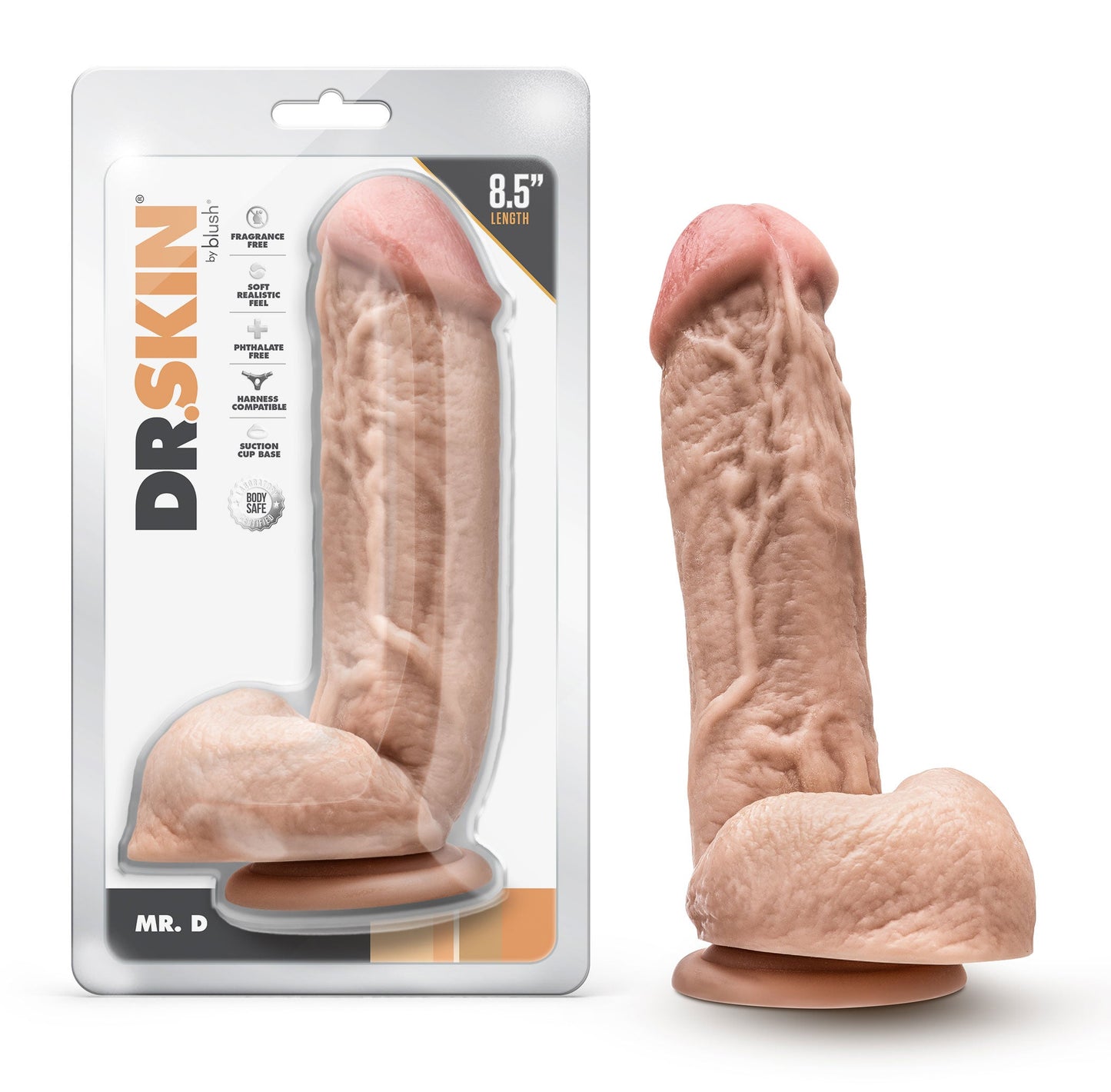 Mr. D 8.5 Inch Beige Dildo with Balls and Suction Base