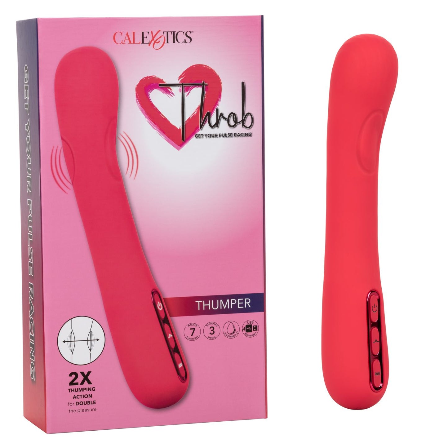 Throb Thumper Red Premium Silicone Massager with Dual Thumping Pads and 3-Speed Vibration